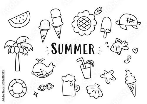 夏の手書きイラスト素材セット