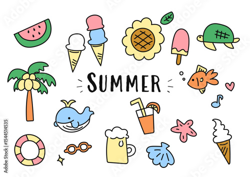 夏の手書きイラスト素材セット