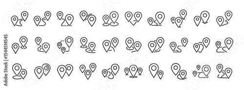 Location & Navigation Pin Icons – Map Marker Outline Set