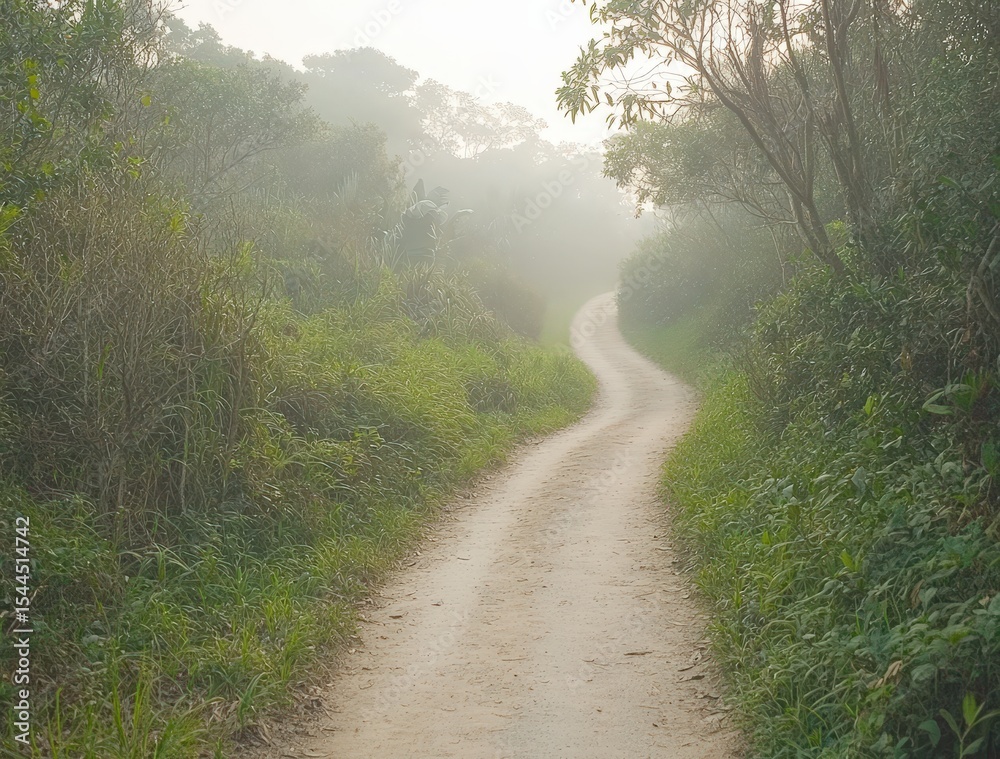 Misty Path Winding Through Foliage