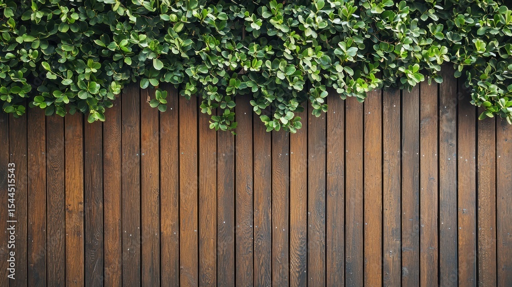 Fototapeta premium A wooden fence with green ivy growing on it.