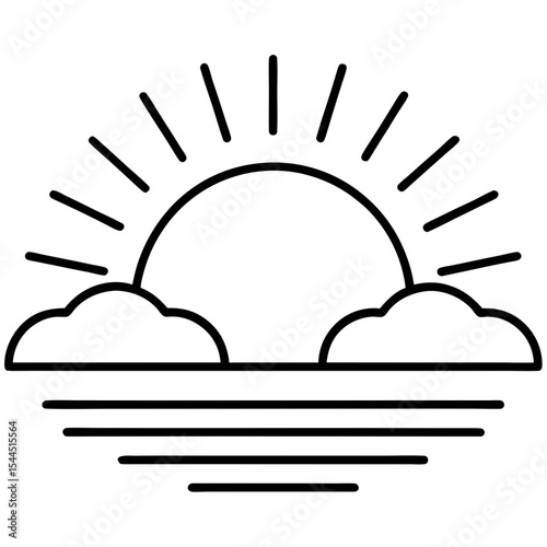 Minimal Sun and Cloud Icon – Partially Obscured Sun in Line Art Style