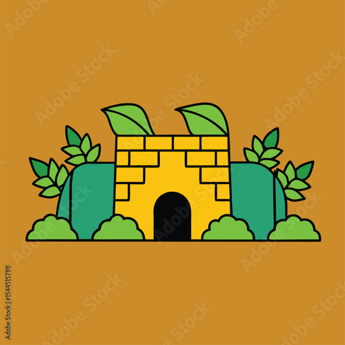 cartoon jungle ruins covered in vines.eps