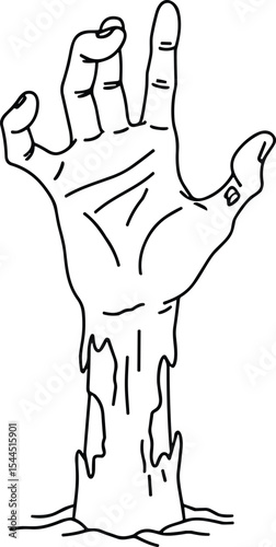 Zombie Hand Rising From Ground – Horror Line Art Vector Illustration