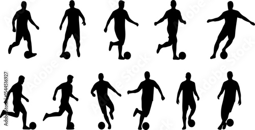 Flat Silhouette Icons of Soccer Players in Motion