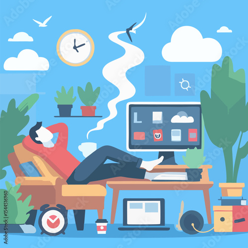 Digital Detox Moments – Yoga, Books, Nature in Vector Style