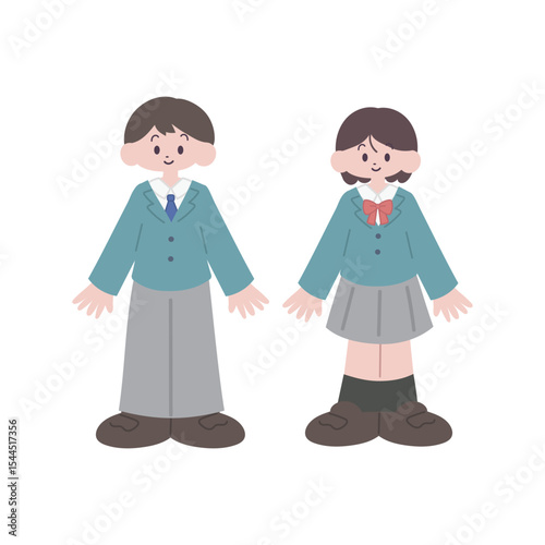 制服を着た男女の学生【全身】