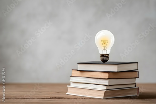Stack of books with a floating watercolor light bulb above