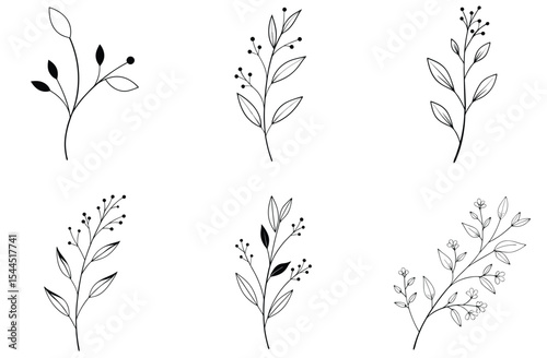 Elegant Black Floral Silhouette Set – Vector Botanical Flower and Leaf Design Collection"