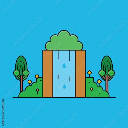 cartoon secret waterfall garden.eps