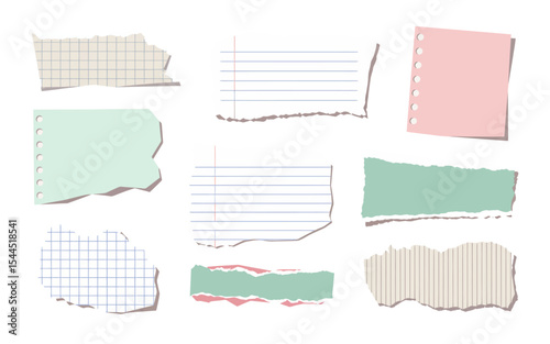 “Pastel Torn Paper Collection – Soft Textured Scrap Pieces with Lined and Grid Patterns”