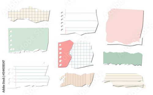“Handmade Torn Paper Set – Pastel Grid, Lined, and Textured Elements in Minimalist Style”