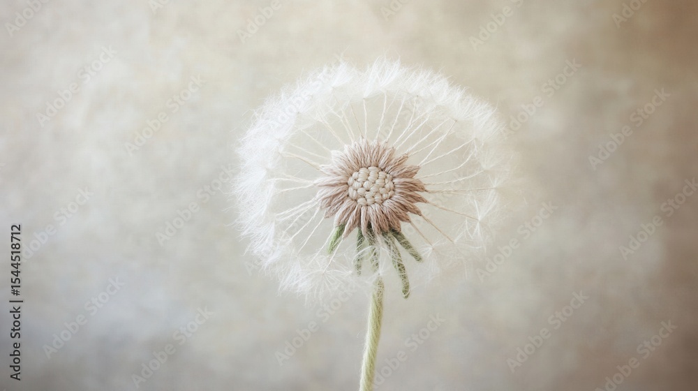 Fototapeta premium Delicate Close-Up of a Dandelion Seed Head Against a Soft Blurred Background Capturing the Beauty and Fragility of Nature's Design