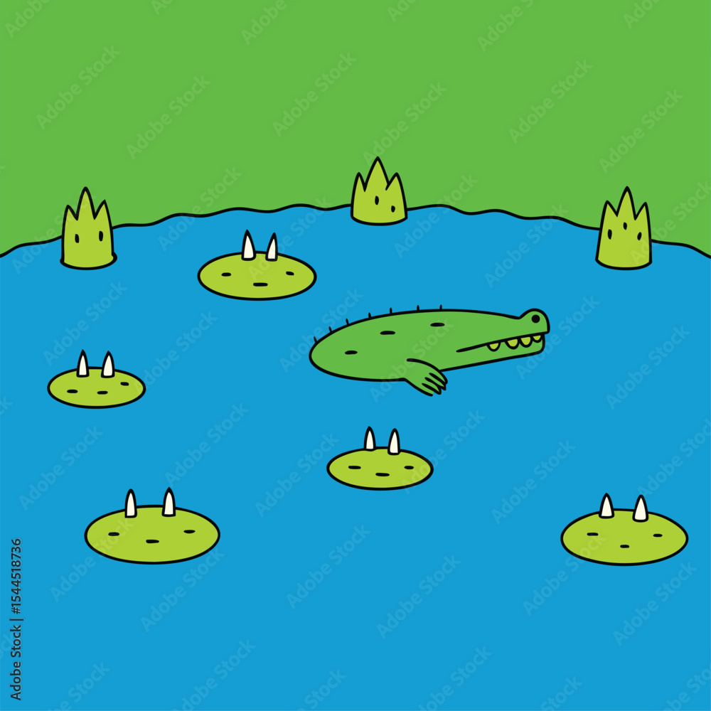 Obraz premium cartoon swamp with crocodiles.eps
