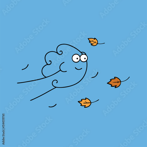 cartoon windy day with flying leaves.eps