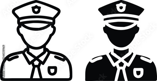 Minimal Monochrome Police Officer Icon Portrait – Flat Vector Art in Black and White