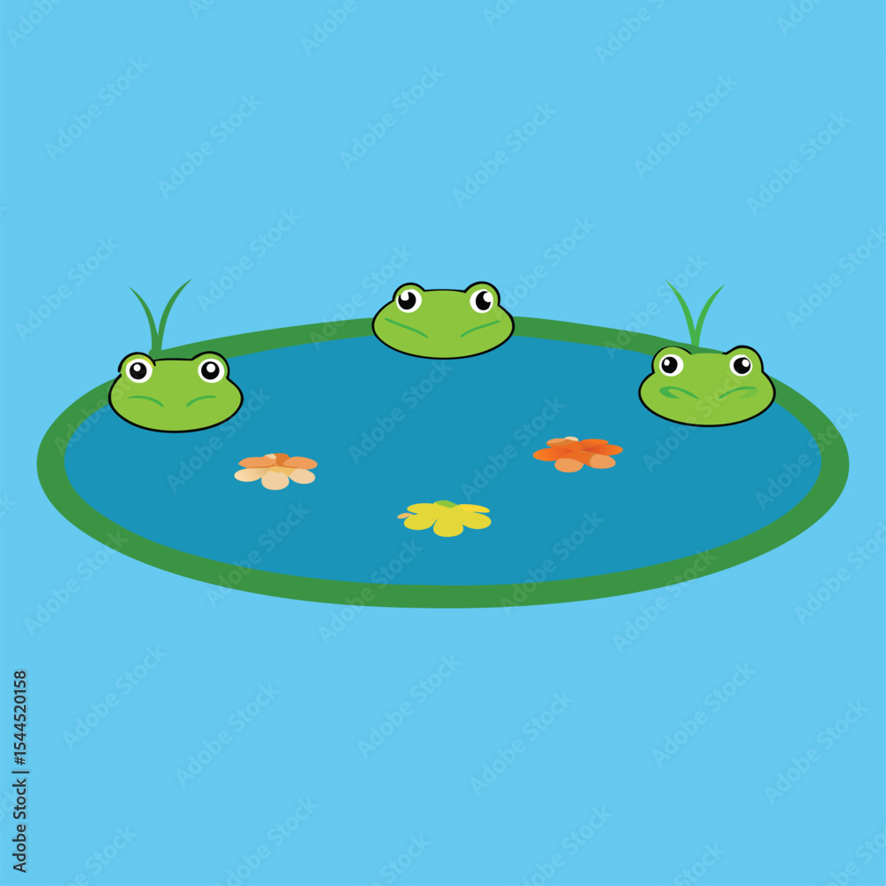 Obraz premium cute pond with lily pads and frogs.eps