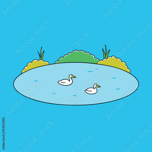 crystal clear lake with ducks.eps