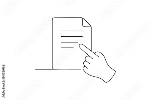Document with pointing hand continuous one line drawing minimalism design