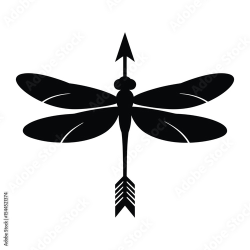 Dragonfly Silhouette with Arrow Silhouette, Vector, Illustration, Icon, Logo, White Background.
