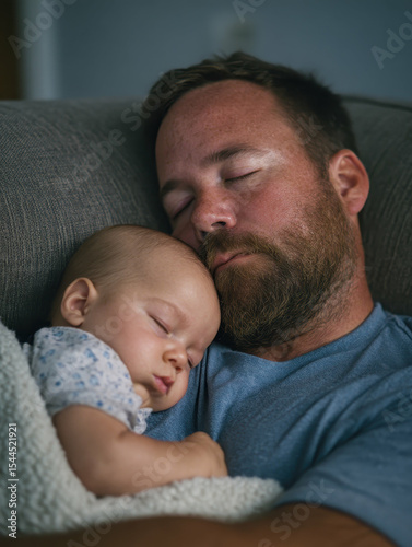 Father sleeping peacefully with baby