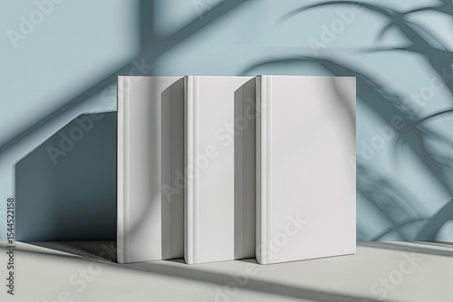 High Quality Picture of Three White Books Mockup with Hard Textured Cover 3D Rendering