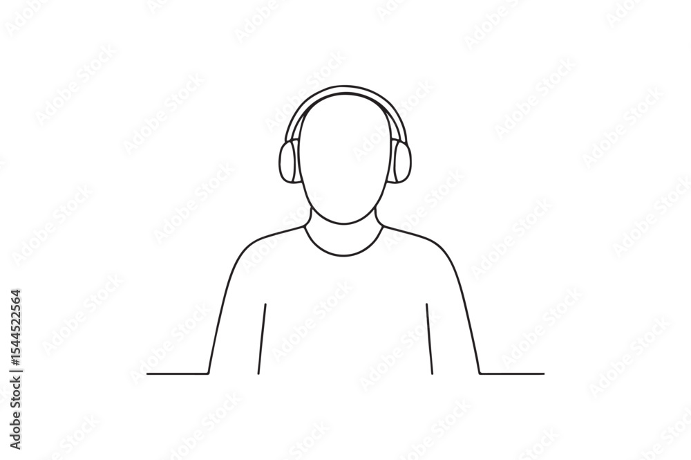 Fototapeta premium Student with headphones continuous one line drawing minimalism design