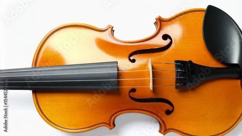 Close-up of a beautiful stringed musical instrument with a black shoulder rest on a plain white background.