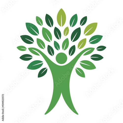 Green human figure tree logo design concept illustration