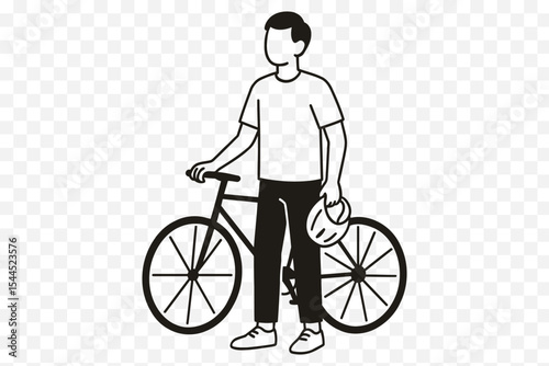 Faceless Man Standing with Bicycle and Helmet Minimalist Cycling and Healthy Lifestyle Vector