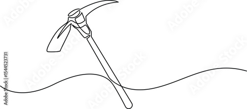 Continuous line drawing art Pickaxe tool Mining Pickaxe concept, Continuous editable line drawing of pickaxe. One line drawing of pickaxe icon. Pickaxe icon in one line. simple, Vector Illustration