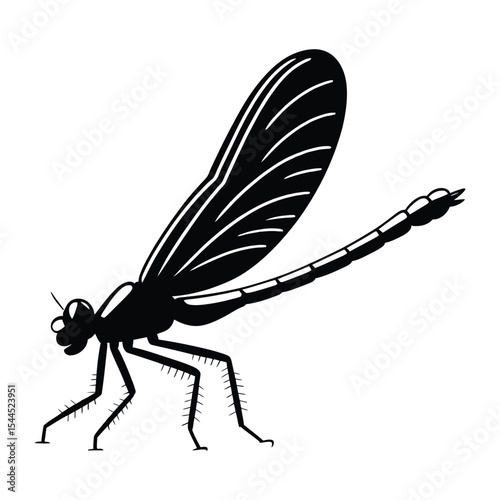Neon Glow Dragonfly Silhouette, Vector, Illustration, Icon, Logo, White Background.