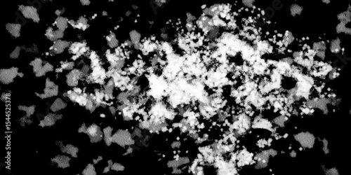 Snowflakes on dark background. white icy snowflakes isolated on black background, natural background. white crystalline powder on a black background. sugar dust. texture, pattern and clipping.