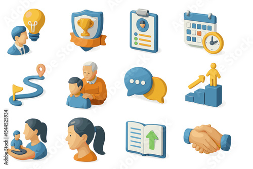 Diverse 3d concepts: leadership, strategy, communication, progress, collaboration