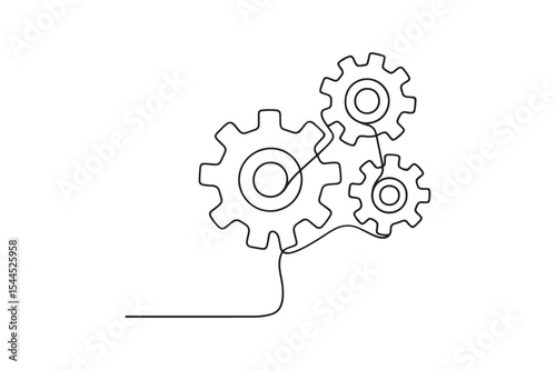 Gear Mechanism continuous one line drawing minimalism design