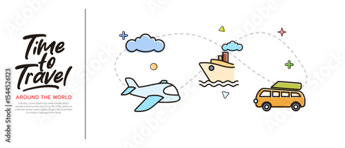Travel concept vector icon illustration in flat style design. Travel transport icon with vacation background