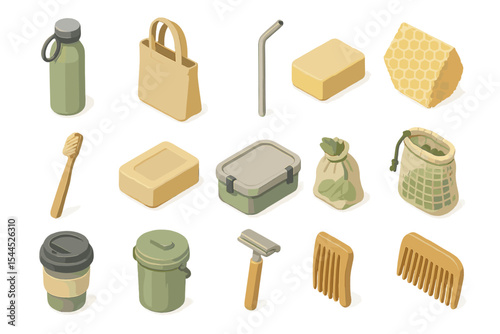 Eco-friendly reusable items for sustainable living and zero waste lifestyle