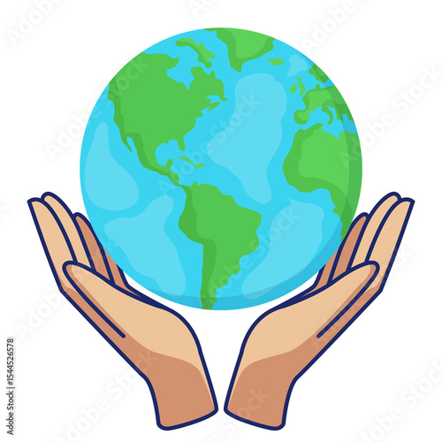 Two hands gently holding a cartoon earth globe