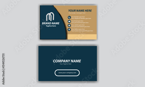 gold modern business card print templates. Personal visiting card with company logo. Vector illustration. Creative Business Card Template.