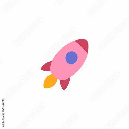 Flattened pink rocket icon with a small blue circle and orange flame