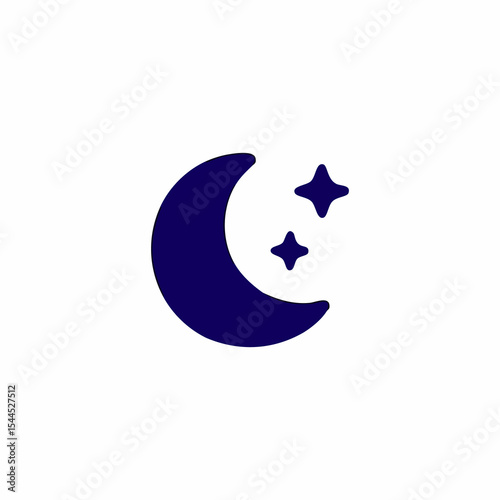 Dark-blue crescent moon with two stars