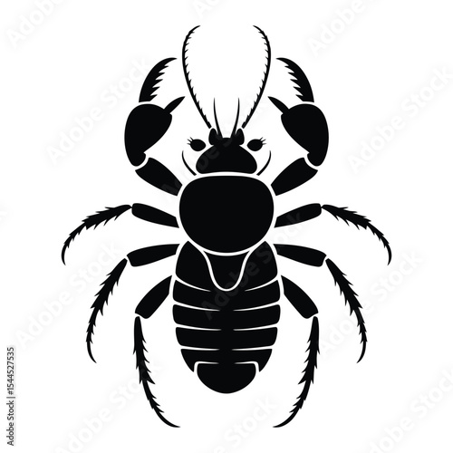 Crab Louse Silhouette, Vector, Illustration, Icon, Logo, White Background.