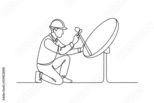 Satellite Technician continuous one line drawing minimalism design