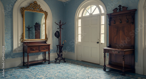 Ornate Mirror and Antique Furniture in Grand Foyer