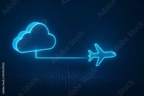 Futuristic Cloud Technology in Aviation Concept with Digital Network Theme
