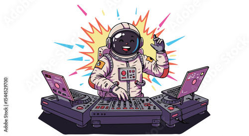 Cartoon Astronaut DJ with Colorful Sound Effects