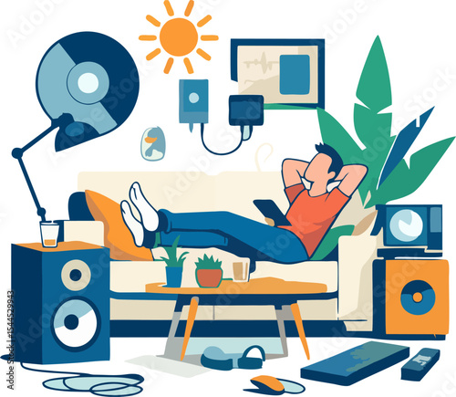 Digital Detox Moments – Yoga, Books, Nature in Vector Style