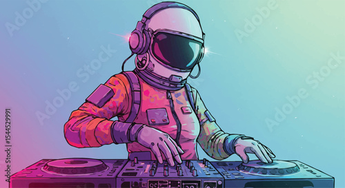 Cartoon Astronaut DJ with Colorful Sound Effects