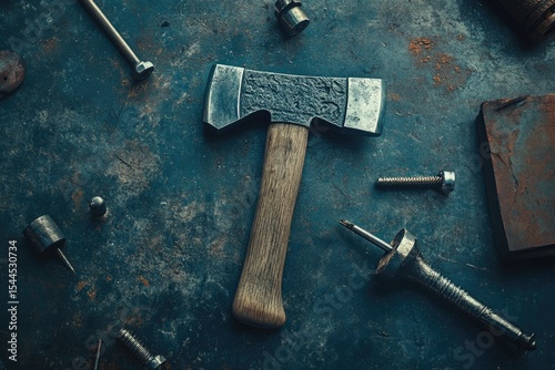 Vibrant Picture of Top View Axe with Drilling Bits