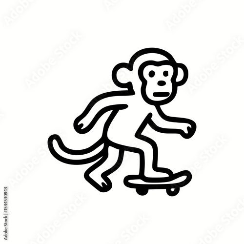 A simple line drawing of a monkey riding a skateboard